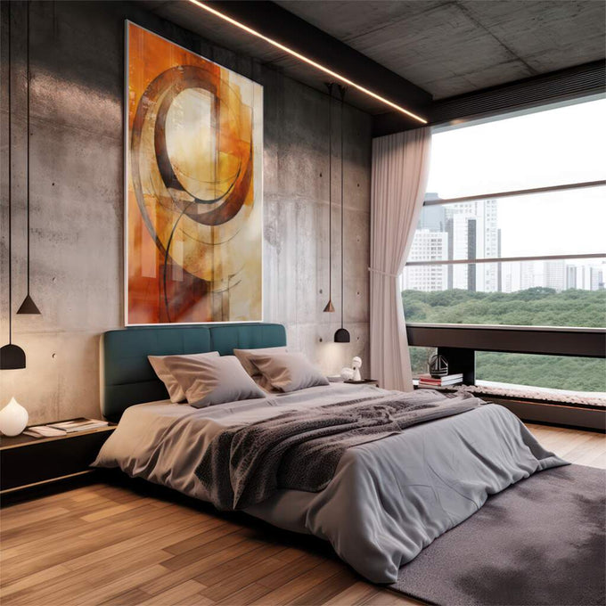 Quadro Decorativo Boho Circulares: Charme em Cores Quentes - quadros decorativos para sala 1 Tela Vertical, 3 Telas - em living room premium