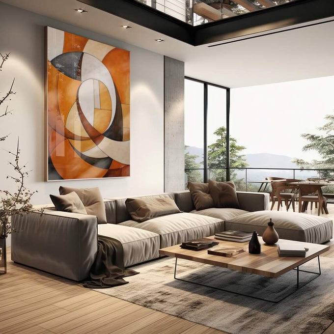 Quadro Decorativo Espirais Quentes para um Lar Aconchegante - quadros decorativos para sala 1 Tela Vertical, 3 Telas - em living room premium