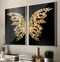 Quadro Decorativo Luxo: Asas de Borboleta Douradas - quadros decorativos para sala 2 Telas, arte abstrata - em ambiente decorado