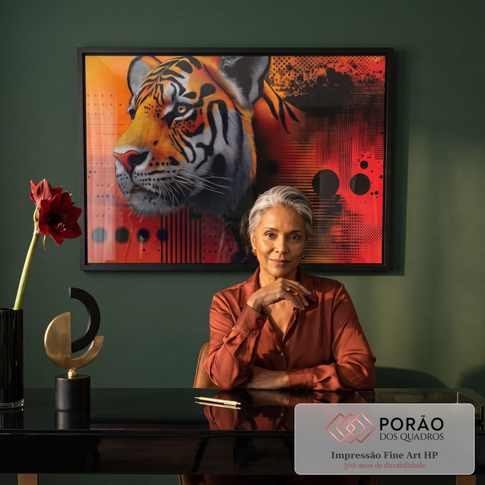 Quadro Decorativo Tigre em Arte Digital Abstrata em escritorio moderno - quadros decorativos para sala
