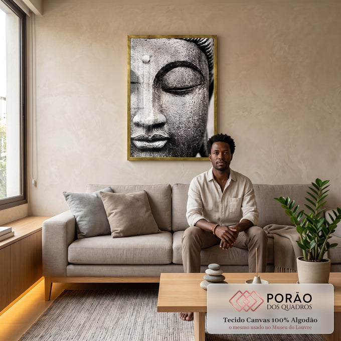 Quadro Decorativo Serenidade Budista: Uma Paz Profunda em sala de estar moderna - quadros decorativos para sala