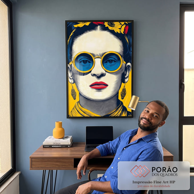Quadro Decorativo - Frida Kahlo Energizante em Amarelo em escritorio moderno - quadros decorativos para sala