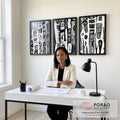 Quadro Decorativo Abstrato em Preto e Branco em escritorio moderno - quadros decorativos para sala