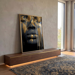Quadro Decorativo Oro e Serenidade em ambiente decorado - quadros decorativos para sala