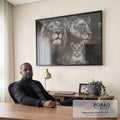 Quadro Decorativo Leões Majestosos em escritorio moderno - quadros decorativos para sala