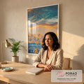 Quadro Decorativo Paisagem Costeira - Areia, Mar e Palmeiras em escritorio moderno - quadros decorativos para sala