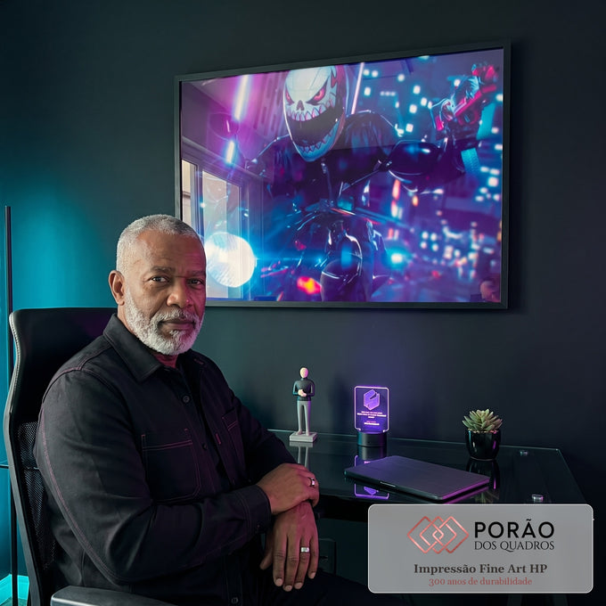 Quadro Decorativo Neon Rider: Jornada Vibrante em escritorio moderno - quadros decorativos para sala