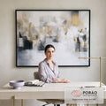 Quadro Decorativo Abstrato Azul e Dourado em escritorio moderno - quadros decorativos para sala