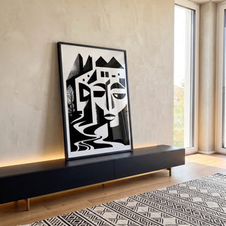 Quadro Decorativo Rosto Abstrato Elegante em ambiente decorado - quadros decorativos para sala