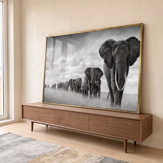 Quadro Decorativo Majestosos Elefantes em Marcha em ambiente decorado - quadros decorativos para sala