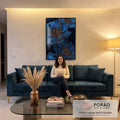 Quadro Decorativo Botânico Azul Gold em sala de estar moderna - quadros decorativos para sala