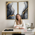 Quadro Decorativo Abstração Orgânica em Preto, Branco e Dourado em escritorio moderno - quadros decorativos para sala