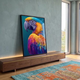 Quadro Decorativo Papagaio Colorido em ambiente decorado - quadros decorativos para sala