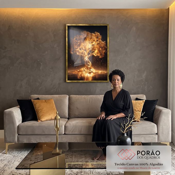 Quadro Decorativo Esplendor Dourado: Toque de Luxo em sala de estar moderna - quadros decorativos para sala