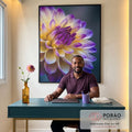 Quadro Decorativo Flor Exuberante Amarelo e Roxo em escritorio moderno - quadros decorativos para sala