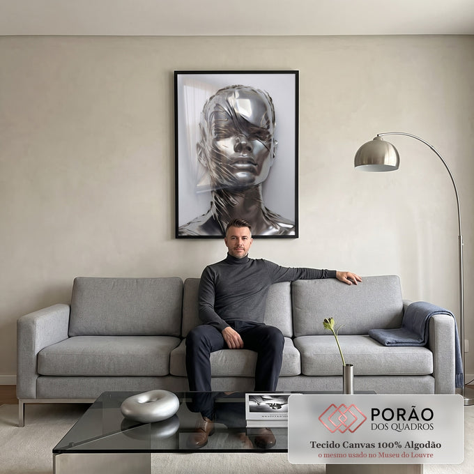 Quadro Decorativo Metálico Rosto - Sofisticação e Modernidade para Seu Ambiente em sala de estar moderna - quadros decorativos para sala