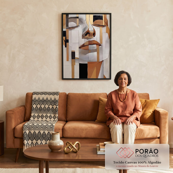 Quadro Decorativo Abstrato Rostos da Alma em sala de estar moderna - quadros decorativos para sala