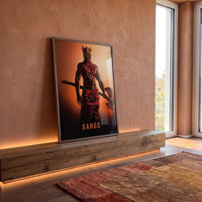 Quadro Decorativo: Majestoso Xangô ao Entardecer em ambiente decorado - quadros decorativos para sala