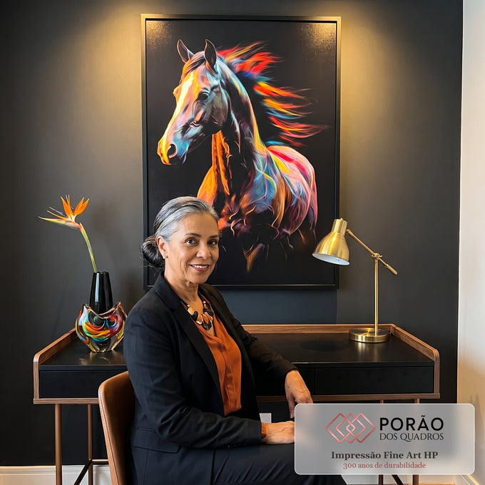 Quadro Decorativo: Cavalo Colorido Surreal - Único em escritorio moderno - quadros decorativos para sala