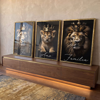 Quadro Decorativo Majestoso Leão com Coroa: Inspire-se! em ambiente decorado - quadros decorativos para sala