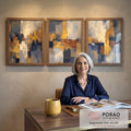 Quadro Decorativo Abstrato Azul e Dourado em escritorio moderno - quadros decorativos para sala