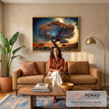 Quadro Decorativo Árvore da Elegância: Sinônimo de Paz em sala de estar moderna - quadros decorativos para sala