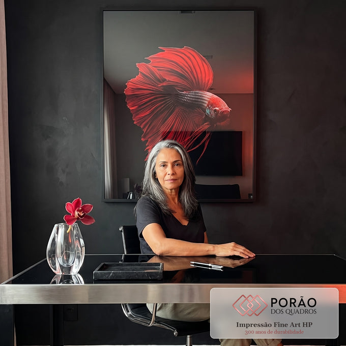 Quadro Decorativo O Peixe Avermelhado Beleza Natural em escritorio moderno - quadros decorativos para sala
