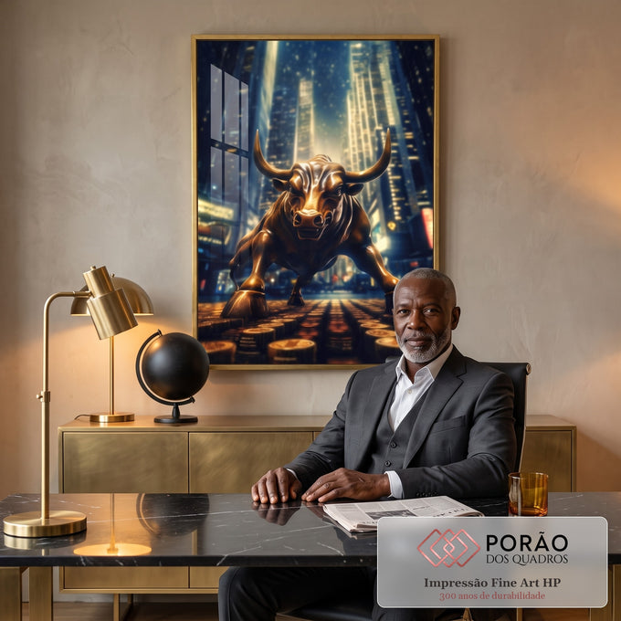 Quadro Decorativo Touro Financeiro - Arte Moderna para Inspiração e Sofisticação em escritorio moderno - quadros decorativos para sala