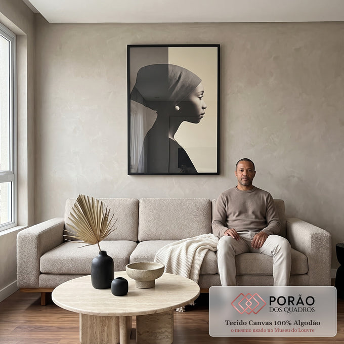Quadro Decorativo Silhueta Elegante: Feminino em sala de estar moderna - quadros decorativos para sala