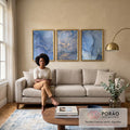 Quadro Decorativo: Oceano de Luxo em Azul e Ouro em sala de estar moderna - quadros decorativos para sala