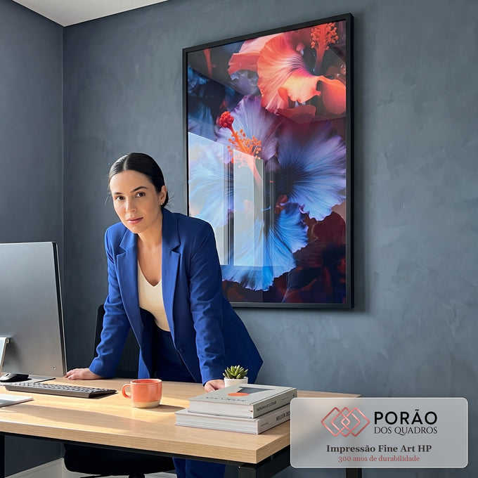 Quadro Decorativo Floral Hibisco 3 - Elegância em Tecido Canvas em escritorio moderno - quadros decorativos para sala
