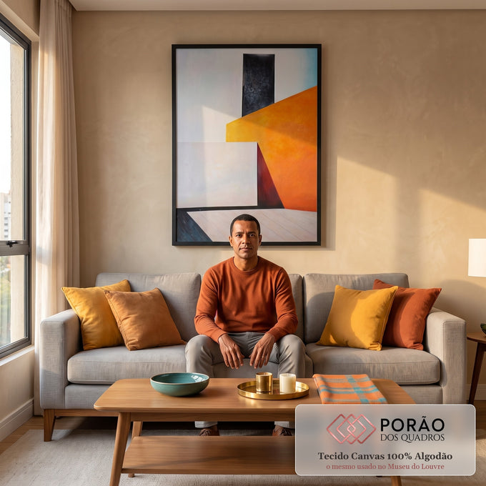 Quadro Decorativo: Geometria Vibrante Única em sala de estar moderna - quadros decorativos para sala