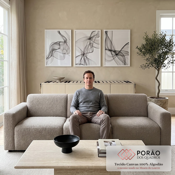 Quadro Decorativo: Elegância Abstrata Preto e Branco em sala de estar moderna - quadros decorativos para sala