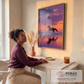 Quadro Decorativo Cavalos ao Entardecer em escritorio moderno - quadros decorativos para sala