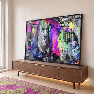 Quadro Decorativo: Benjamin Franklin Modernizado e Colorido em ambiente decorado - quadros decorativos para sala