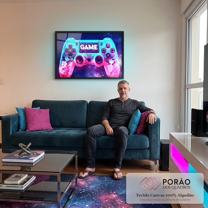 Quadro Decorativo | Controle com Aura Glimmer em sala de estar moderna - quadros decorativos para sala