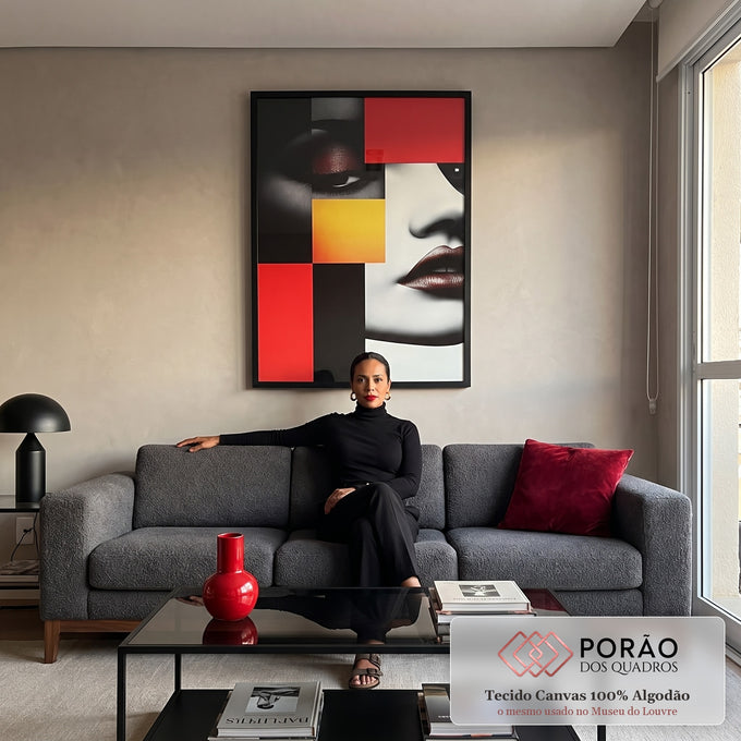 Quadro Decorativo Mulher Minimalista: Elegância que Inspira em sala de estar moderna - quadros decorativos para sala