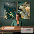Quadro Decorativo Fusão Verde e Ouro - Toque de Energia Único em escritorio moderno - quadros decorativos para sala