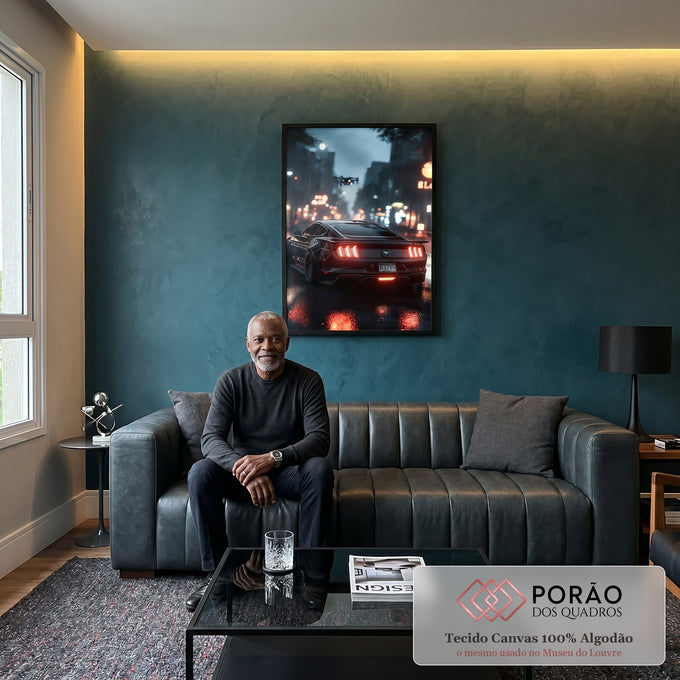 Quadro Decorativo: Noite Urbana com Carro Esportivo em sala de estar moderna - quadros decorativos para sala