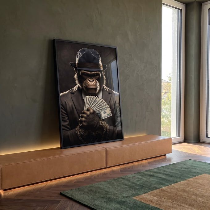 Quadro Decorativo Macaco Gangster - Estilo Urbano para sua Decoração em ambiente decorado - quadros decorativos para sala