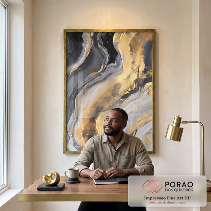 Quadro Decorativo Abstrato Golden: Luxo e Sofisticação em escritorio moderno - quadros decorativos para sala