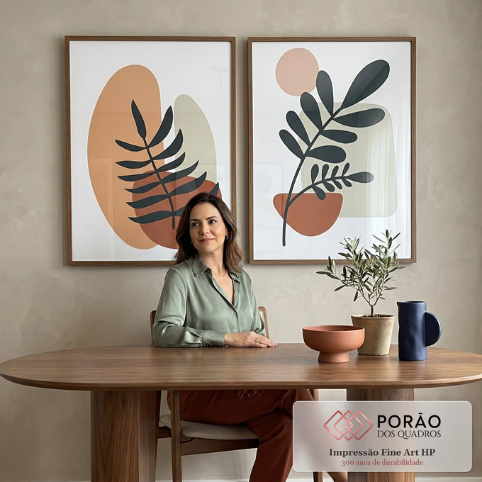 Quadro Decorativo Folhagens Minimalistas em escritorio moderno - quadros decorativos para sala