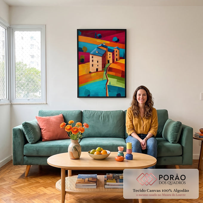 Quadro Decorativo Harmonia Rural Vibrante em sala de estar moderna - quadros decorativos para sala