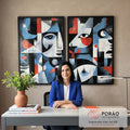 Quadro Decorativo Abstrato com Faces em escritorio moderno - quadros decorativos para sala