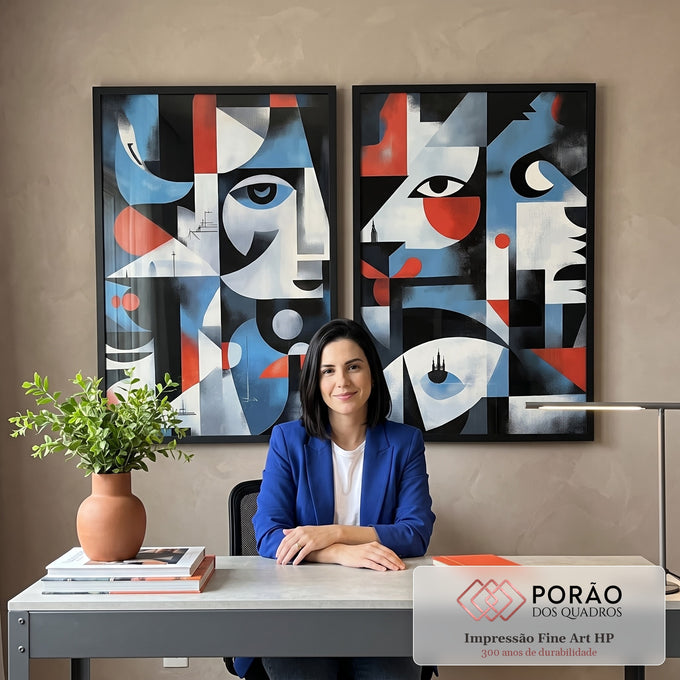 Quadro Decorativo Abstrato com Faces em escritorio moderno - quadros decorativos para sala