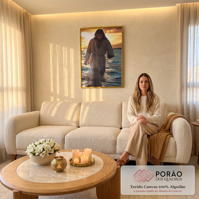 Quadro Decorativo Caminhando sobre as Águas em sala de estar moderna - quadros decorativos para sala