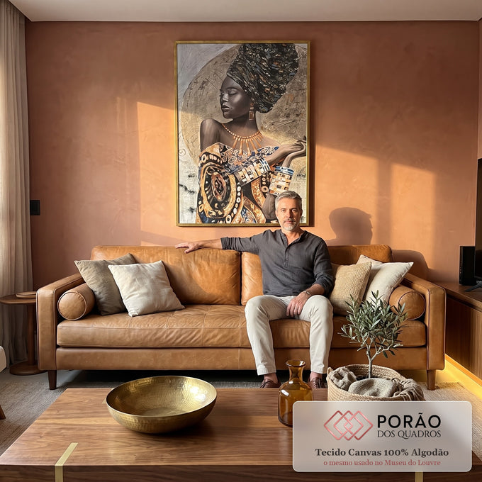 Quadro Decorativo Elegância Africana: Beleza Única em sala de estar moderna - quadros decorativos para sala