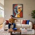 Quadro Decorativo Feminino Cubista em sala de estar moderna - quadros decorativos para sala