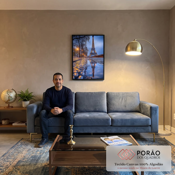 Quadro Decorativo Torre Eiffel ao Amanhecer em sala de estar moderna - quadros decorativos para sala