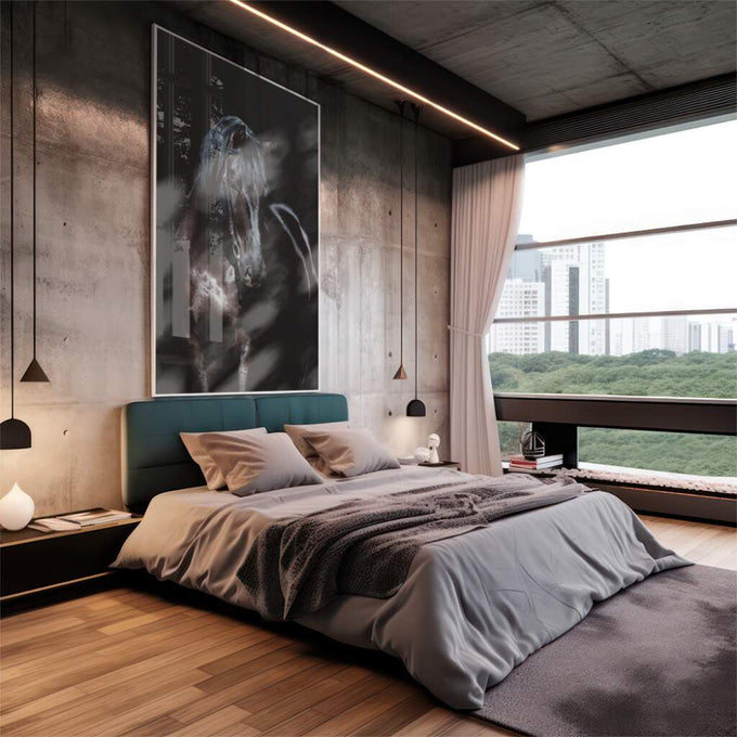 Quadro Decorativo: Poder e Graça Natural em Cavalo Majestoso - quadros decorativos 1 Tela Vertical, 3 Telas - em escritorio elegante